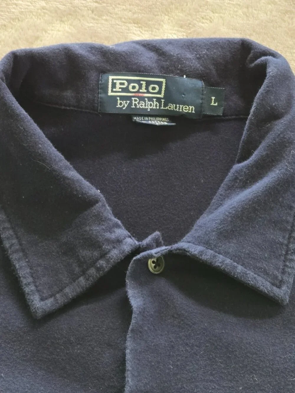 Vintage Polo Ralph Lauren Long Sleeve Shirt Mens Large Blue Cotton Stretch Soft